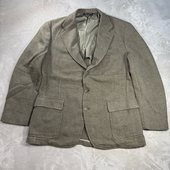 Vintage Polo Ralph Lauren Blazer Men Sz 40L Wool Tweed Brown Herringbone Preppy